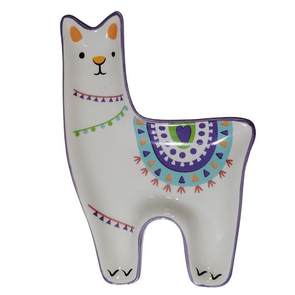 Modern Expressions Ceramic Llama Dish – Multicolor Decorative Tray 6" x 4" - Picture 1 of 4